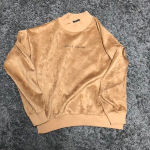 Graphic Print Suede Sweatshirt Olive Brown- M